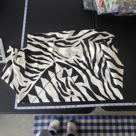 Sandylo Womens Zebra Embellished Shirt Size Small Art to Wear Funky Artsy Sequin - Picture 5 of 9